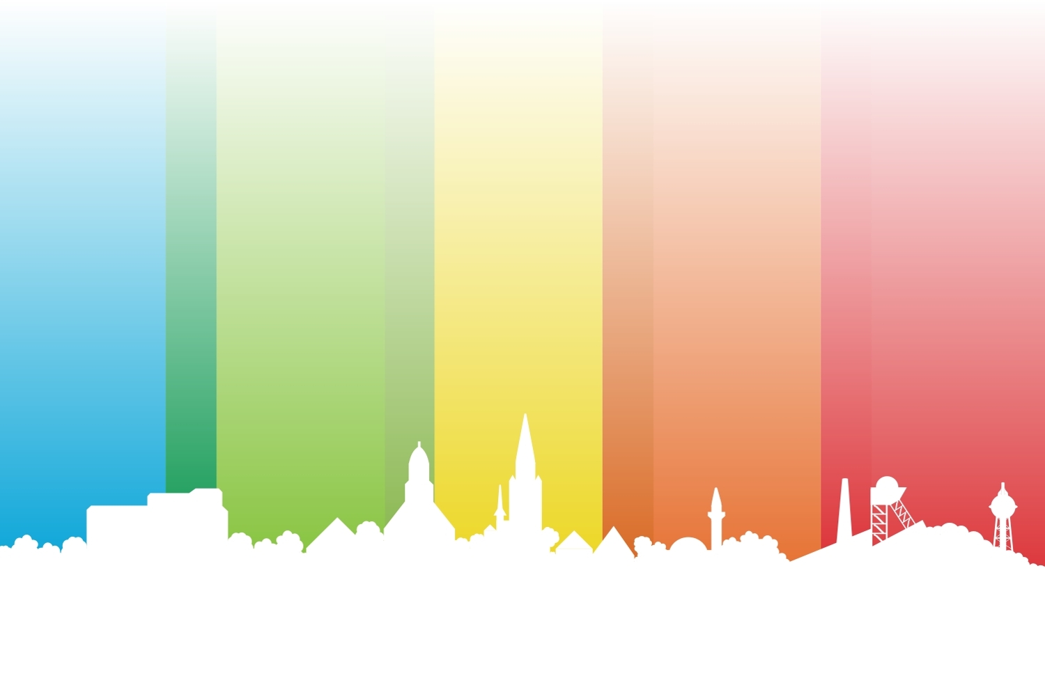 Bild zeigt: Stadtsilhouette Ahlen vor Regenbogenfarben