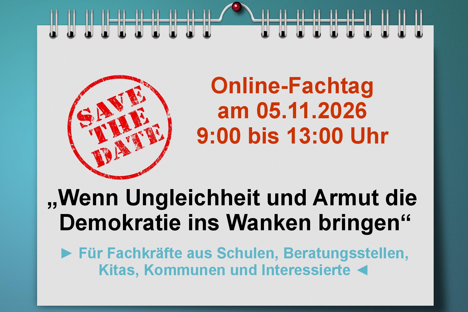 Bild zeigt: Einen Schreibblock mit Titel und Daten des Online-Fachtages